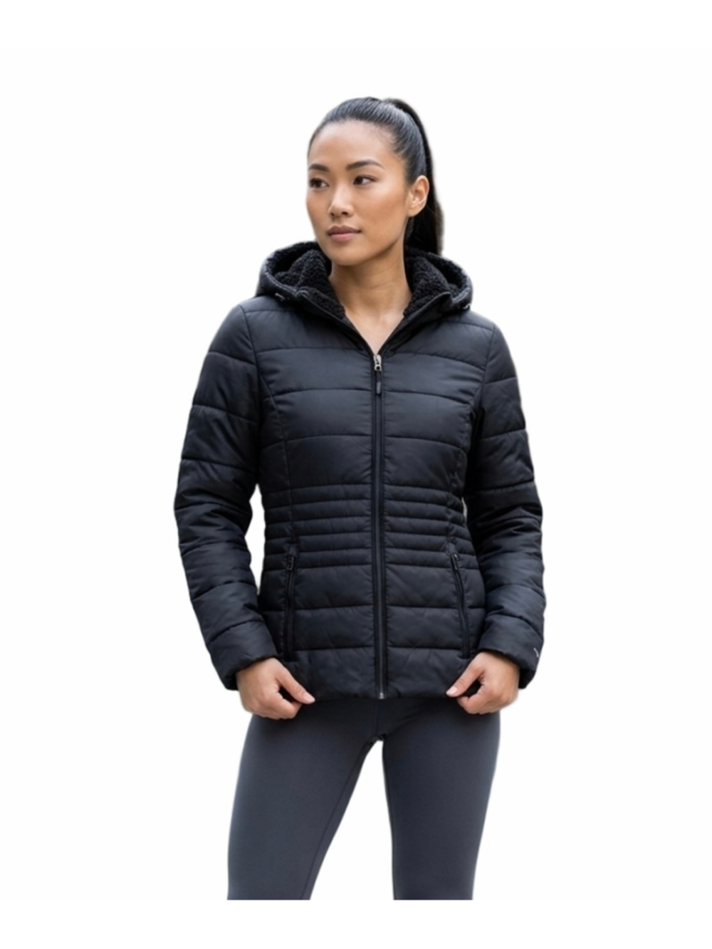 Women's New Balance Black Puffer Jacket with Hood, Size M